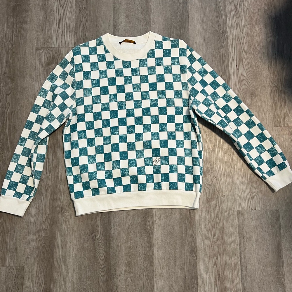 Louis Vuitton Green and White Checkered Crewneck Sweater